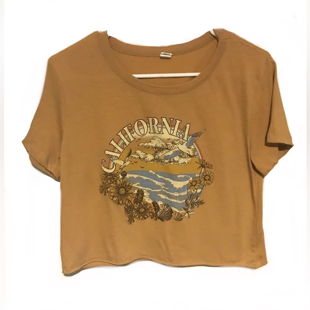 XL Women Gold California Hippie Boho Crop Top
